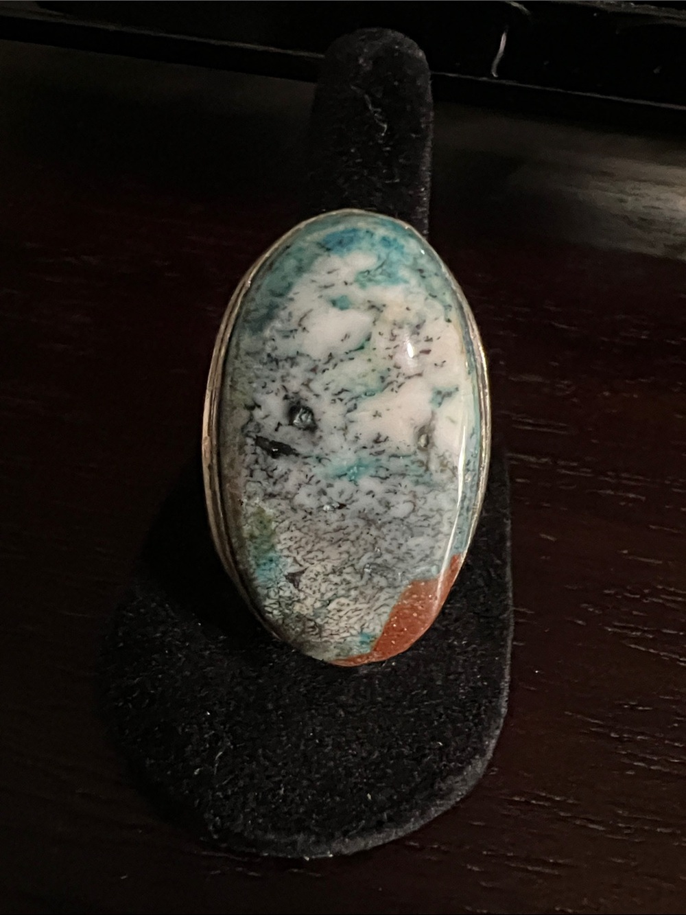Handcrafted Oval Stone Blue, Green and White Statement Ring